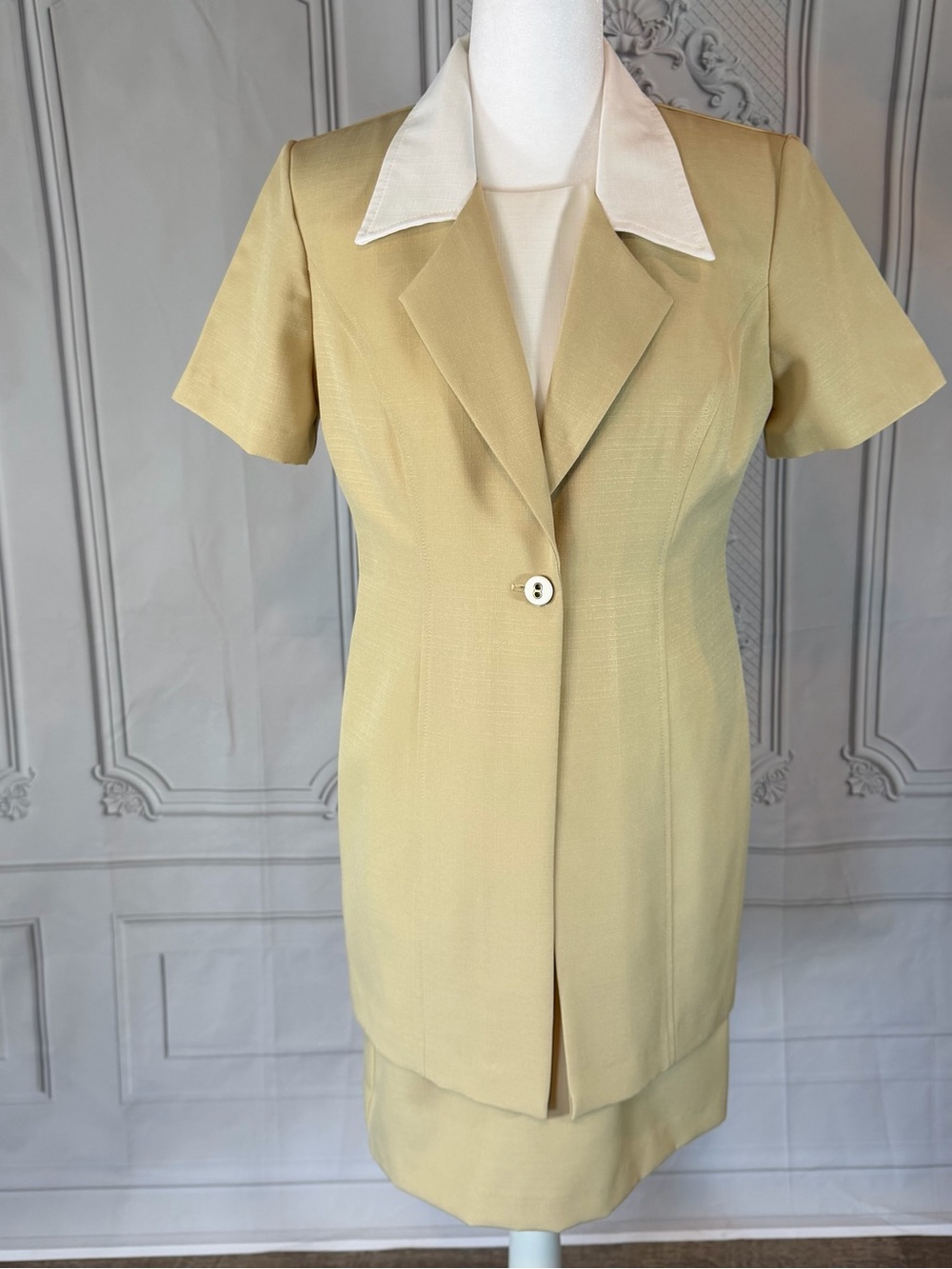 Vintage 90s Willow Ridge Preppy Khaki Colorblock Suit Dress 6P Office Power Suit
